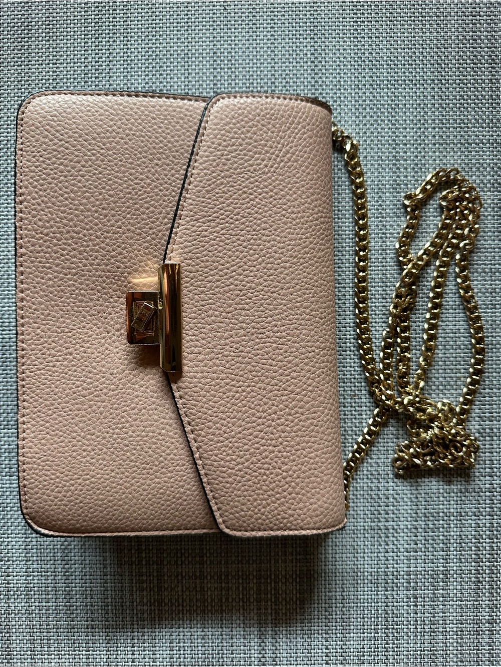 Mango Blush Pink Pebbled Leather Shoulder Bag with Gold Chain